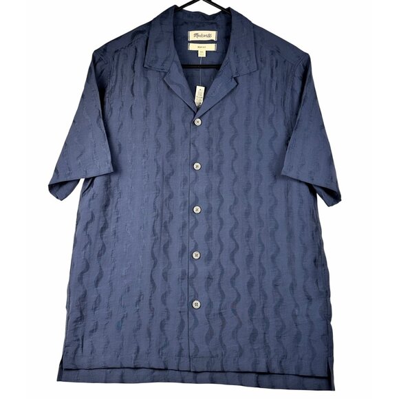 Madewell Mens Relaxed Short Sleeve Textured Button-Up Jacquard Shirt Navy XS NWT - Picture 3 of 12